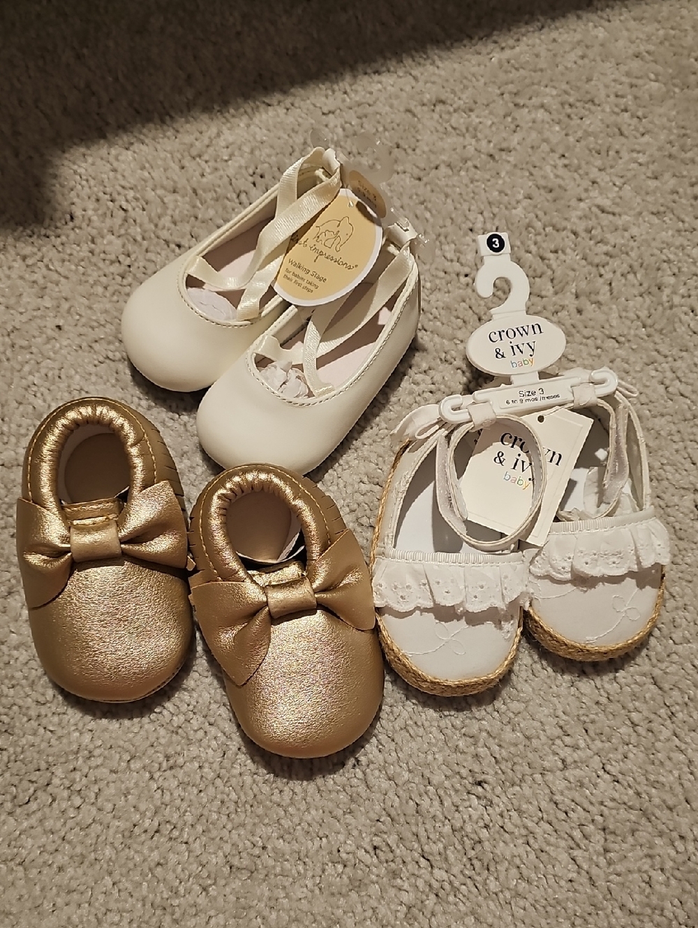 crown & ivy Cream and Gold Baby Shoe Trio
